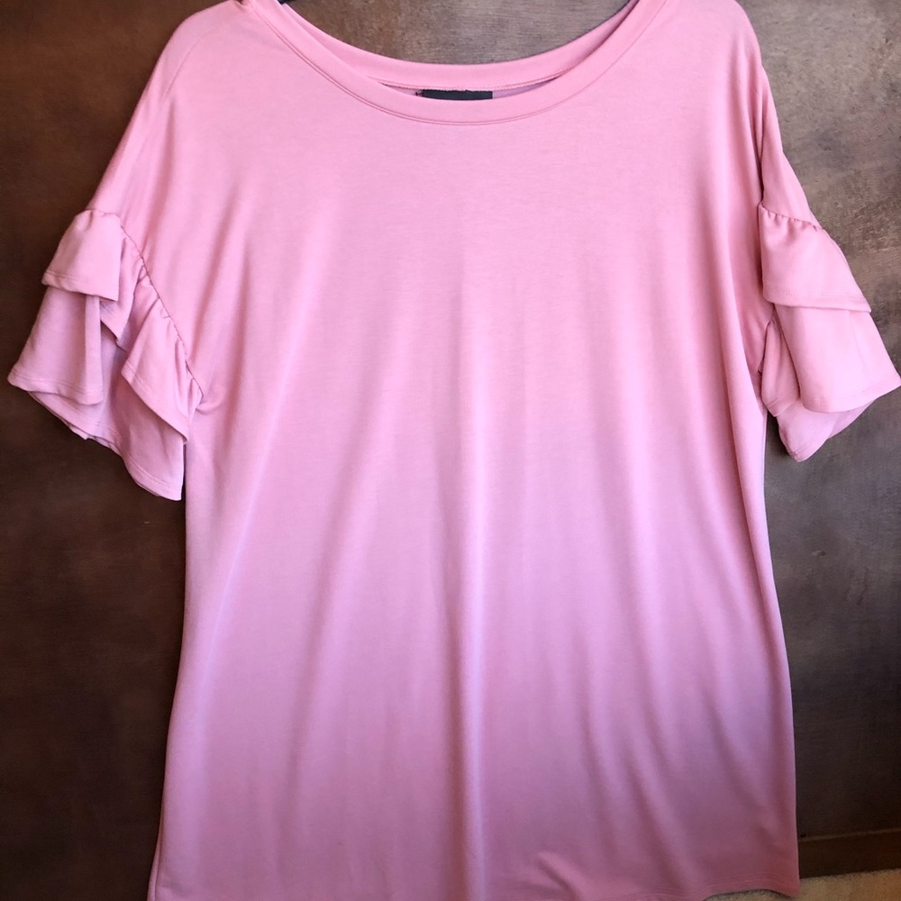 Soft pink t-shirt dress with ruffled sleeves
